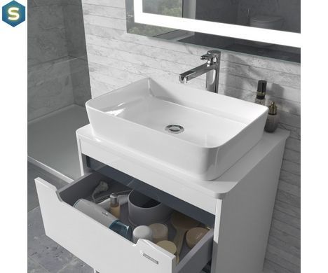 Тумба підлогова Sanwerk "Грета" 60 біла з Топ панеллю та умивальником "Rapid 50x35" (MV0000904), Білий