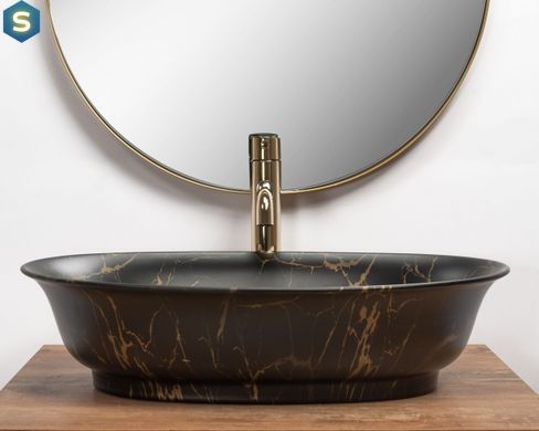 Умывальник Rea Roma marble black mat накладной REA-U5609, Черный матовый