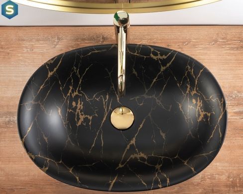Умывальник Rea Roma marble black mat накладной REA-U5609, Черный матовый