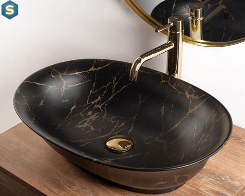 Умывальник Rea Roma marble black mat накладной REA-U5609, Черный матовый