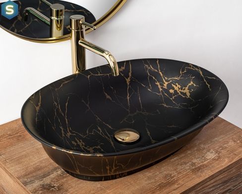Умывальник Rea Roma marble black mat накладной REA-U5609, Черный матовый