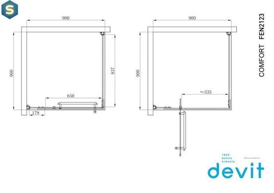 Душевая кабина Devit Comfort FEN2123 квадратная 90х90 см, Хром, прозрачный, хром