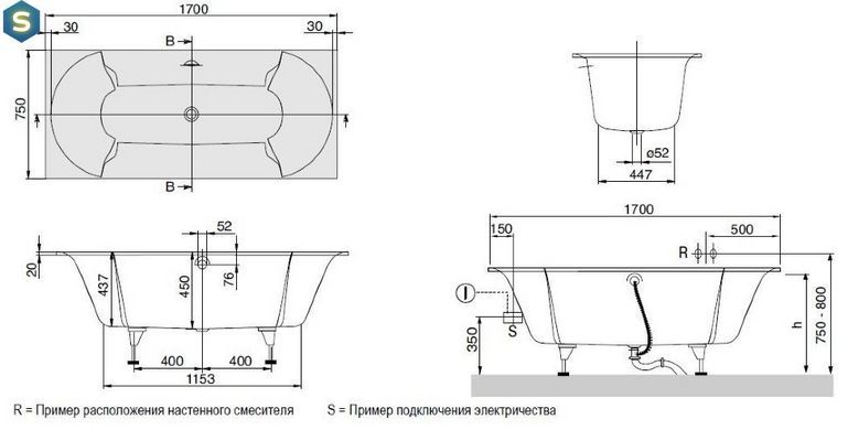 Ванна кварилова Villeroy & Boch Pavia 170x75 UBQ170PAV2V-01