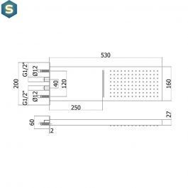 Верхній душ Paffoni Cascade Rettangolare 53x16 см steel ZSOF099ST, Нержавіюча сталь
