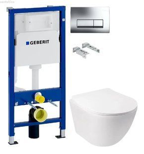 Інсталяція Geberit Duofix 458.103.00.1 з клавішею Delta50 хром глянцевий + Унітаз підвісний Q-Tap Jay Rimless QT07335176W з сидінням Soft Close