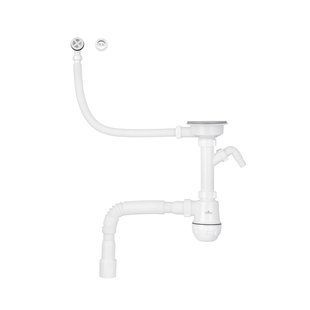 Сифон для кухонної мийки Kroner KRP KS02R-1WHI 3 1/2"х40/50 мм з відводом для пральної машини, з круглим переливом CV034318, Білий