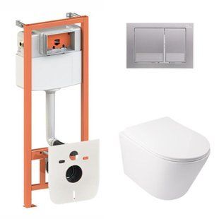 Набор: Qtap Swan Ultra Quiet унитаз подвесной QT16335179W + Nest комплект инсталляции 4в1 (квадратная клавиша Satin) QT0133M425 + M06029SAT