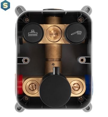 Душевая система Rea Lungo black c термостатом + BOX скрытого монтажа REA-P8549, Черный матовый