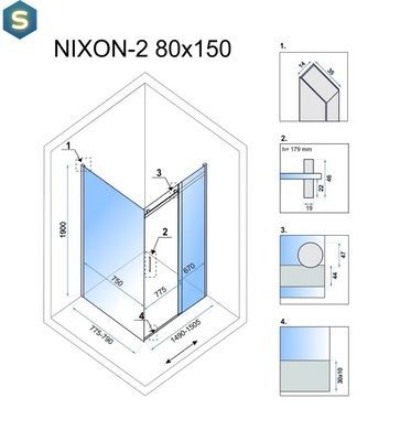 Душова кабіна Rea Nixon 80x150 P chrome REA-K5010 + REA-K5009, Хром, Права, прозорий, хром