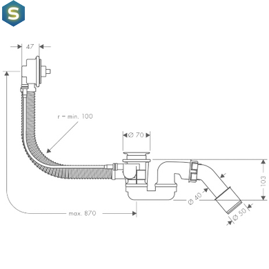 Сифон полуавтомат для ванны Hansgrohe Flexaplus 58141180