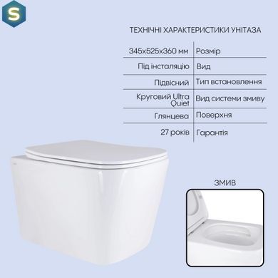 Підвісний унітаз Qtap Tern + інсталяція Qtap Nest 4 в 1 (кругла клавіша Satin), Білий