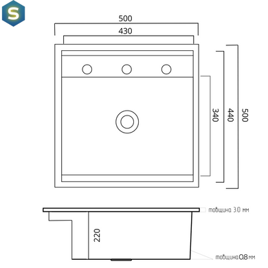 Кухонна мийка CM 50x50 прихована нержавійка Platinum Handmade, Нержавіюча сталь