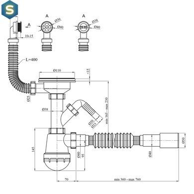 Сифон для кухонної мийки Kroner KRP KS02R-1WHI 3 1/2"х40/50 мм з відводом для пральної машини, з круглим переливом CV034318, Білий