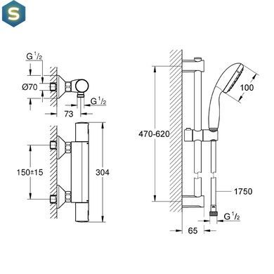 Смеситель термостатический для душа Grohe QuickFix Start Black UA303908T1, Черный матовый