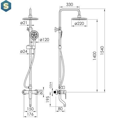 Душевая система Imprese Modus B верхний душ d220 мм ABS black matt t030B08210SR, Черный матовый