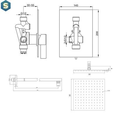 Душевая система Kohlman Dexame 30 chrome + BOX скрытого монтажа QW220DQ30, Хром