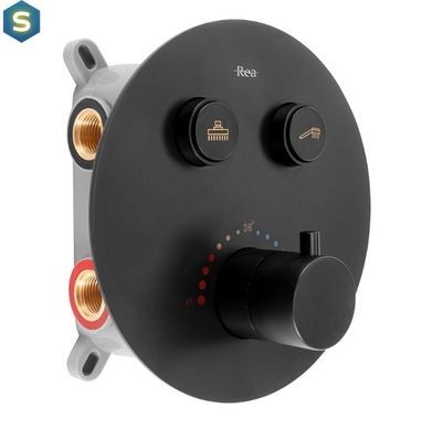Душевая система Rea Lungo black c термостатом + BOX скрытого монтажа REA-P8549, Черный матовый