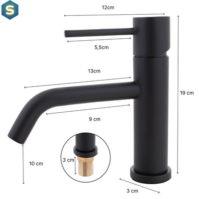 Змішувач для умивальника Yoka Moli 24 black BU.MOLI-24-BLK, Черный матовый