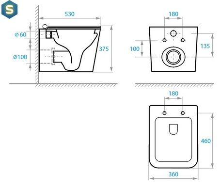 Унитаз подвесной Koller Pool Kvadro с сиденьем Soft-close смыв Торнадо черный матовый KR-0530-RQ-MB, Черный матовый