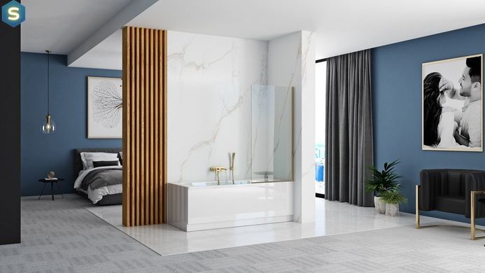 Шторка для ванны Rea Elegant 80 см неподвижная gold REA-W5601, Универсальная, прозрачный, золотой