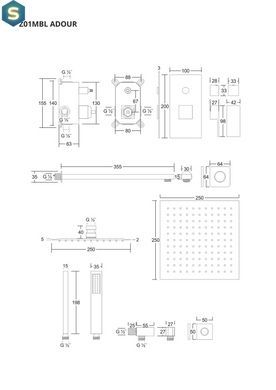 Душевая система скрытого монтажа Corsan Adour black + BOX Z01MBL, Черный матовый