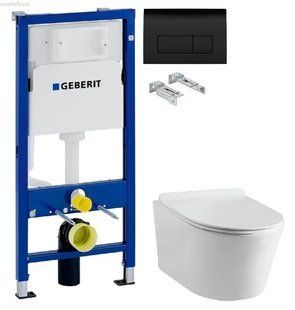 Інсталяція Geberit Duofix 458.103.00.1 з клавішею Delta50 чорний матовий + Унітаз підвісний ASIGNATURA Simple Bend 37832805 з сидінням Soft Close