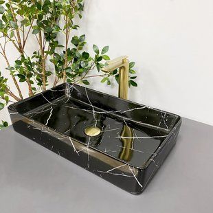 Умивальник (раковина) VBI TRIEST BLACK MARMO накладний, Чорний/золото