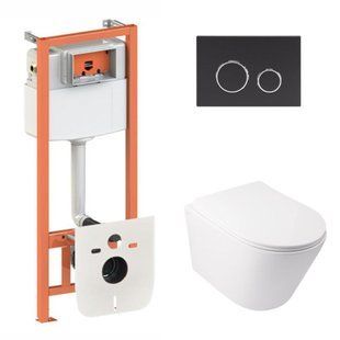 Набор: Qtap Swan Ultra Quiet унитаз подвесной QT16335179W + Nest комплект инсталляции 4в1 (круглая клавиша Black mat) QT0133M425 + M11V1146MB