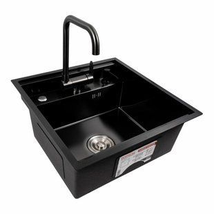 Кухонная мойка CM 50x50 скрытая PVD черная Platinum Handmade, Черный/золото