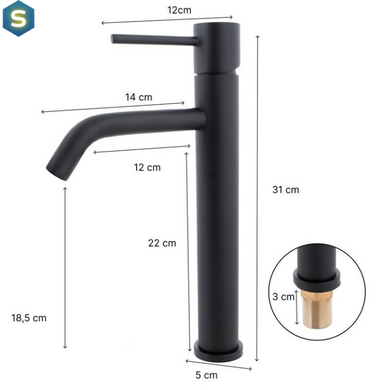 Змішувач для умивальника Yoka Moli 36 black BU.MOLI-36-BLK, Черный матовый