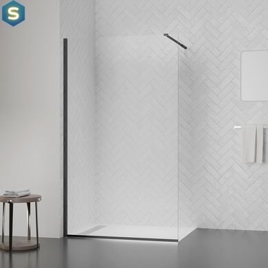 Душова перегородка Qtap Walk-In Standard BLM209.C8 90х200 см, скло Clear 8 мм, покриття CalcLess, прозорий, чорний