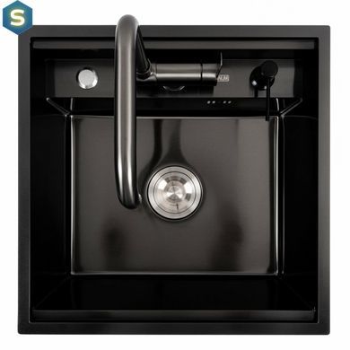 Кухонна мийка CM 50x50 прихована PVD чорна Platinum Handmade, Чорний/золото