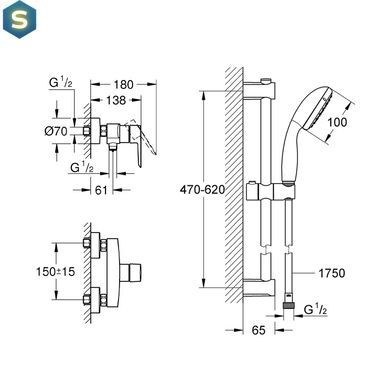 Смеситель для душа Grohe QuickFix Start Black RU30330801, Черный матовый