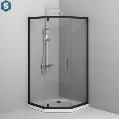 Душова кабіна Am.Pm Gem 5-corner Pivot 90x90 см без піддону black W90UG-405-090BT, Чорний/золото, чорний