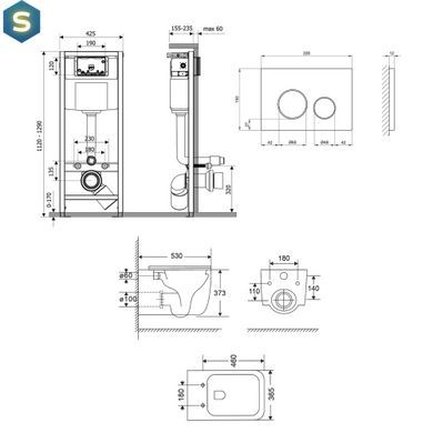 Підвісний унітаз Qtap Gemini Ultra Quiet + інсталяція Qtap Nest 4 в 1 (кругла клавіша Black mate), Черный матовый