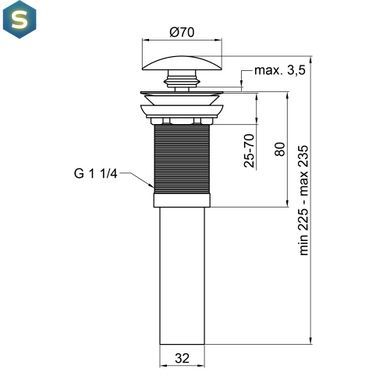Донний клапан Qtap PU03 70х70х227.5 Matt black, Черный матовый