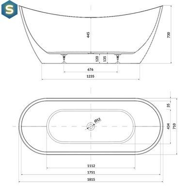 Ванна акриловая Cersanit Zen 182x71 double отдельностоящая овальная с ножками и сифоном S301-331