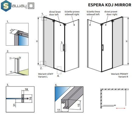 Душова кабіна Radaway Espera KDJ Mirror 140Lx100R 380695-01L+380234-71L+380140-01R