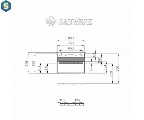 Тумба подвесная Sanwerk "Лига Air" 60 мессина с Топ панелью и умывальником "Rapid 50x35" (MV0000906), Дуб