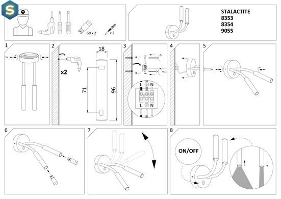 Бра Nowodvorski 9055 Stalactite G9 2x10W IP20 Bl
