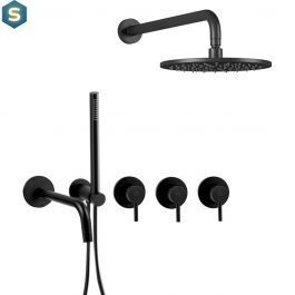 Душевая система скрытого монтажа Paffoni Shower с изливом и верхним душем &Oslash;225 мм black matt KITLIG011NO/225, Черный матовый