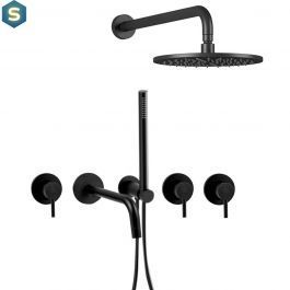 Душевая система скрытого монтажа Paffoni Shower с изливом и верхним душем &Oslash;225 мм black matt KITLIG011NO/225, Черный матовый
