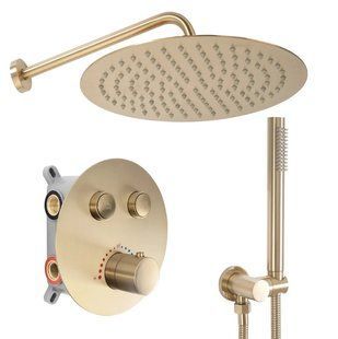 Душова система Rea Lungo brushed gold з термостатом + BOX прихованого монтажу REA-P8551, Золотий
