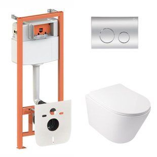 Набор: Qtap Swan Ultra Quiet унитаз подвесной QT16335179W + Nest комплект инсталляции 4в1 (круглая клавиша Chrome) QT0133M425 + M11112CRM