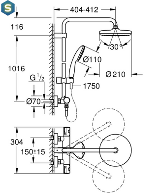 Grohe Tempesta System 210 Душова система з термостатом для настінного монтажу (26811001), Хром