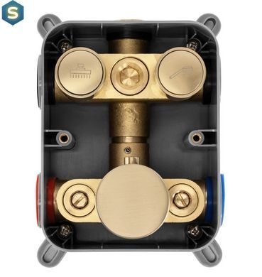 Душевая система Rea Lungo brushed gold c термостатом + BOX скрытого монтажа REA-P8551, Золотой