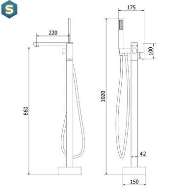 Смеситель для ванны Mexen Urano black напольный MEX-75233-70, Черный матовый