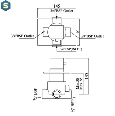 Запірно перемикаючий вентиль Jaquar Kubix KUB-CHR-35287, Хром