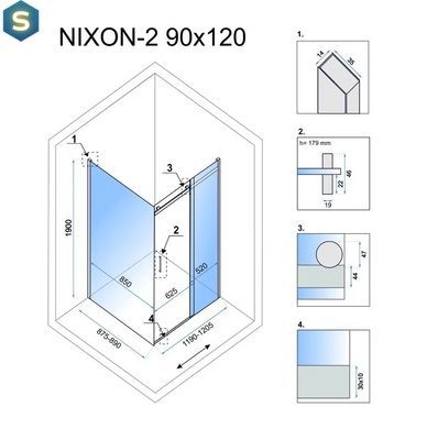 Душевая кабина Rea Nixon 90x120 P chrome REA-K5011 + REA-K5003, Хром, Правая, прозрачный, хром