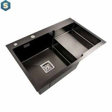 Кухонна мийка 78x50С L PVD чорна Platinum Handmade (поглиблена полиця, 3.0/1.0 мм), Чорний/золото